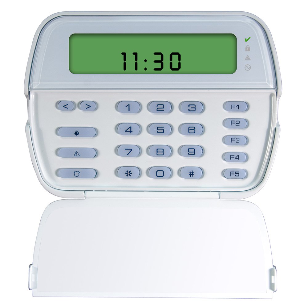 Tablero de alarma con botones y una pantalla digital