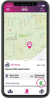Telefono con el panel de la aplicacion GPS, en este caso es el de Motos